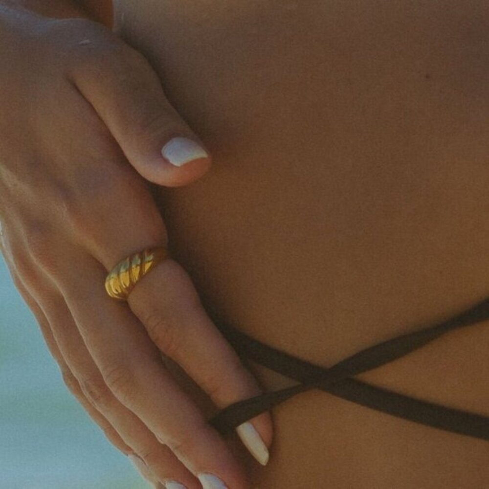 Twist-Textured Gold Dome Ring - Picture 9 of 11